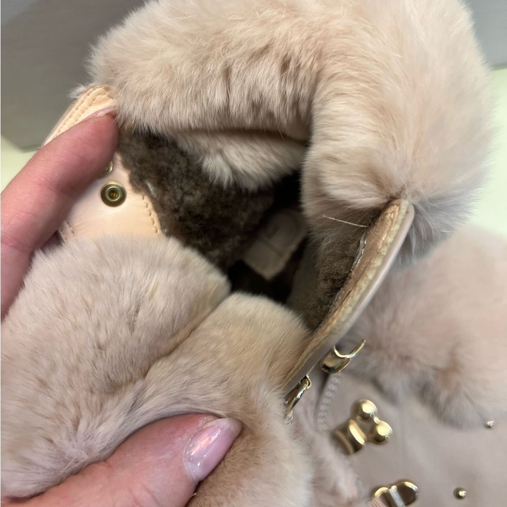 AGL MADE IN ITALY LEATHER Pink Winter Boots with Fur Trim and Ribbon Laces NWT - Picture 4 of 11